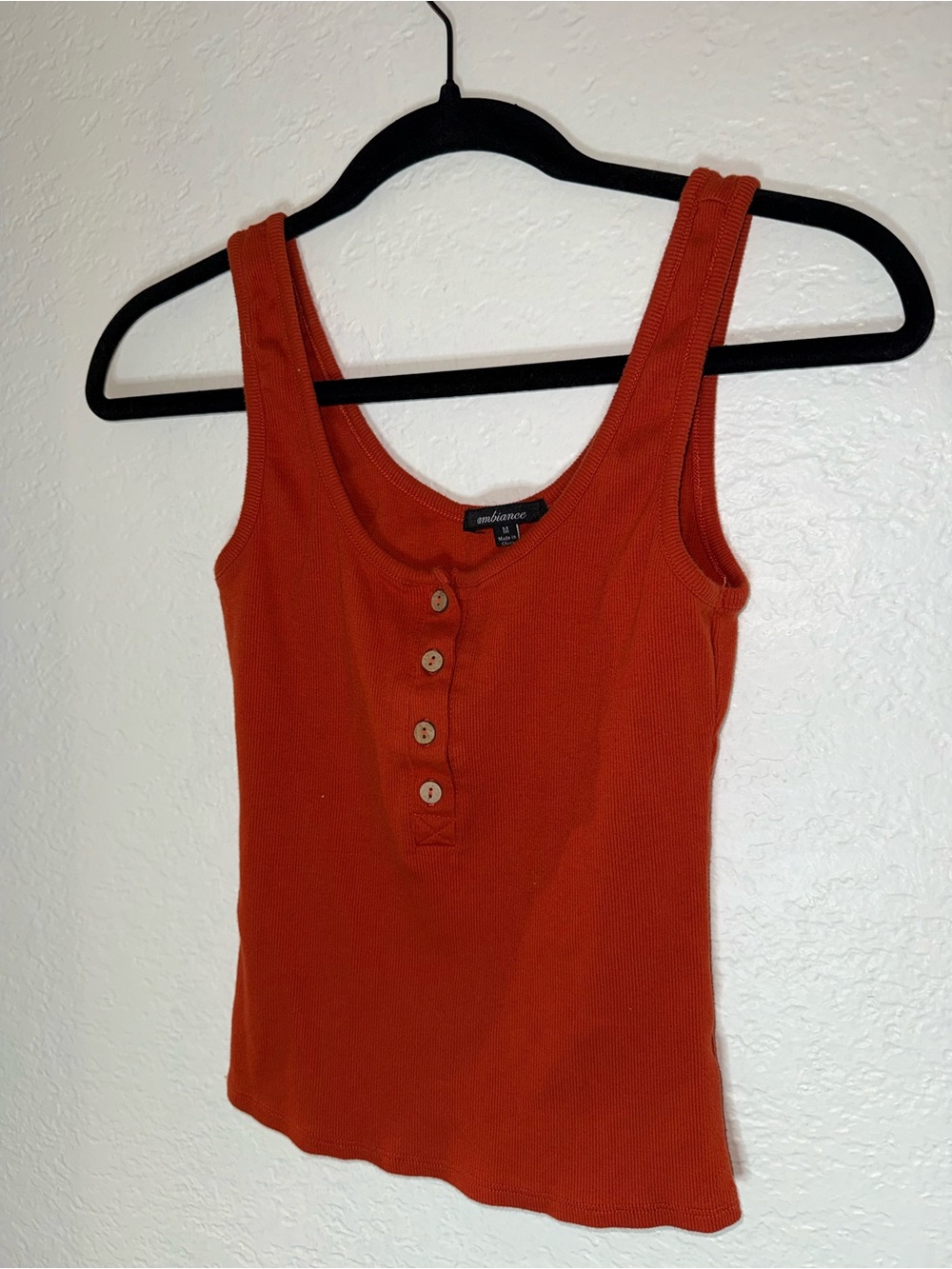 Ambiance Rust Orange Ribbed Button Tank - Picture 4 of 4